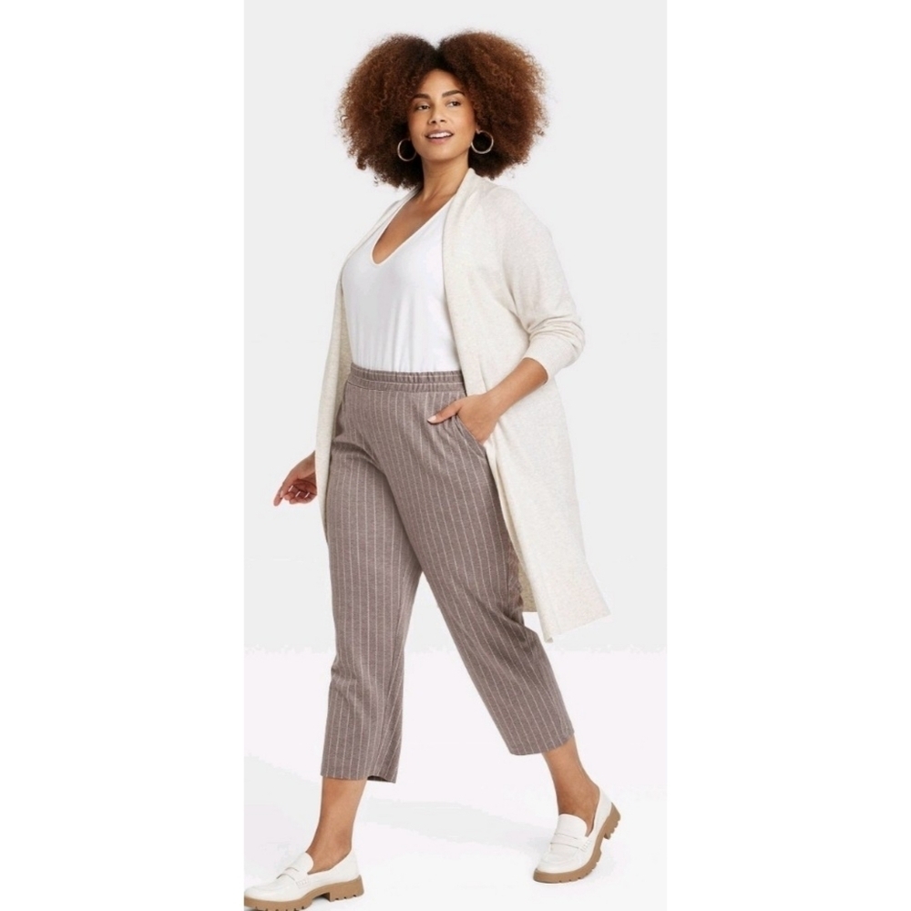 A New Day High Rise Tapered Ankle pants Taupe Pinstripe